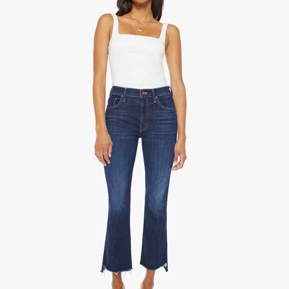 Mother high rise crop step fray bootcut jeans size 27x27